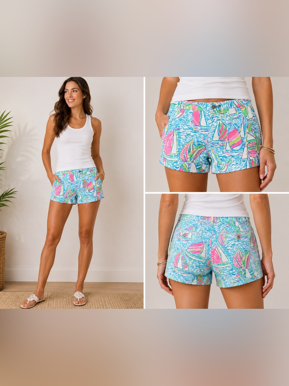 Lilly Pulitzer Callahan Shorts Size 2 Sailboat Regatta Print Pink Blue Green